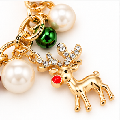 Christmas Whimsy Pearl & Holiday Charm Bracelet
