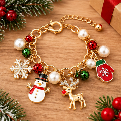 Christmas Whimsy Pearl & Holiday Charm Bracelet