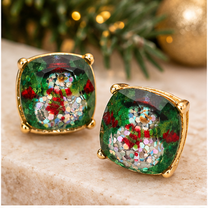 Snowman Sparkle Cushion Stud Earrings
