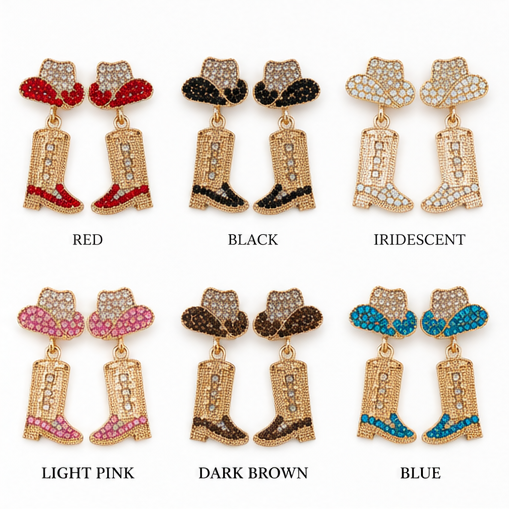 Rhinestone Cowgirl Hat & Boot Dangle Earrings