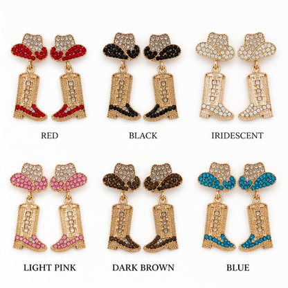 Rhinestone Cowgirl Hat & Boot Dangle Earrings