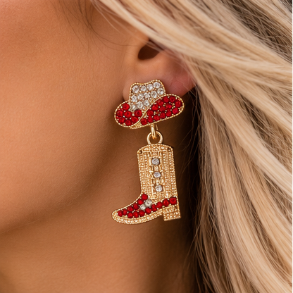 Rhinestone Cowgirl Hat & Boot Dangle Earrings