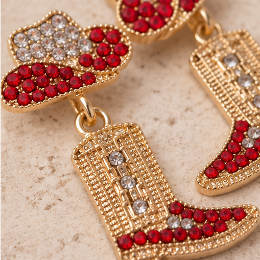 Rhinestone Cowgirl Hat & Boot Dangle Earrings