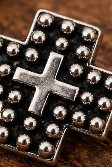 Western Cross Metal Stud Earrings — Antique Silver Faith Statement