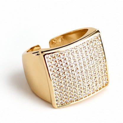 Gold Pavé Square Statement Ring | Adjustable