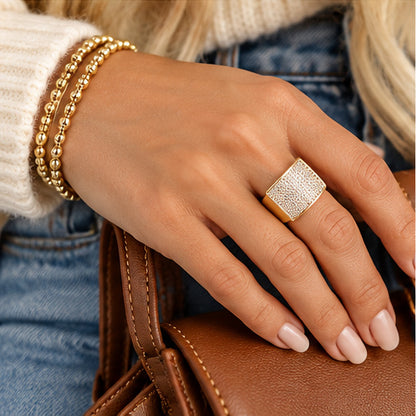 Gold Pavé Square Statement Ring | Adjustable