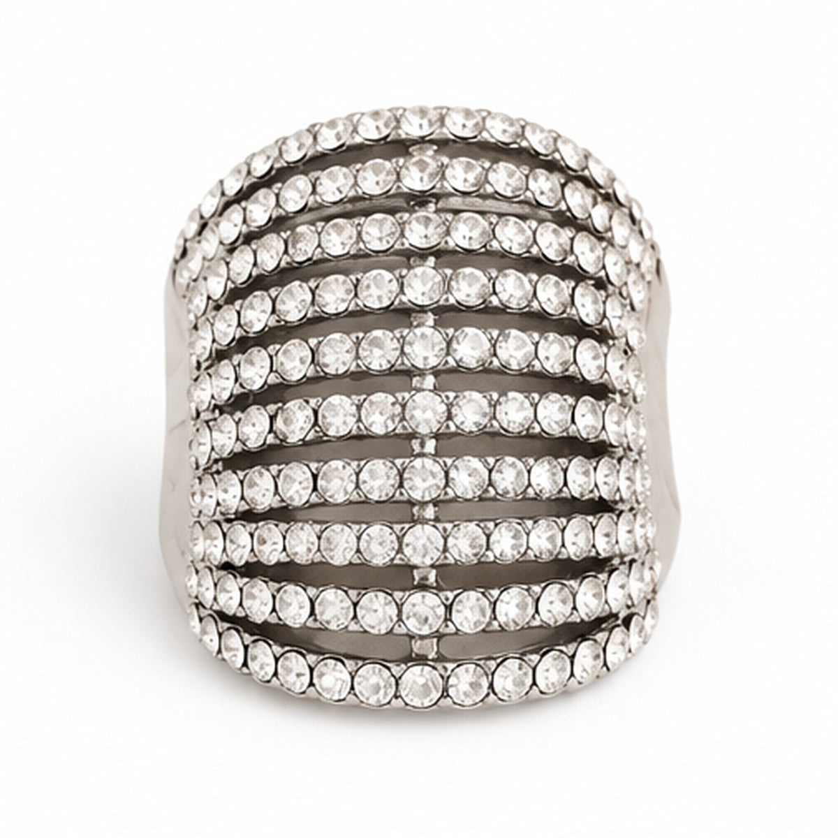 Silver Rhinestone Wide Stretch Statement Ring