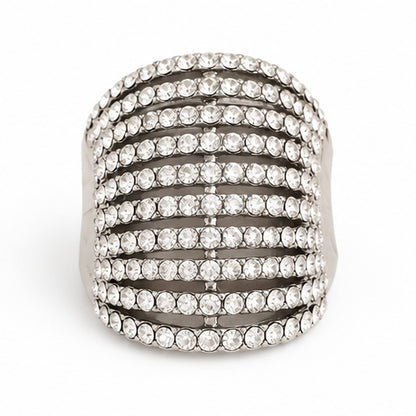 Silver Rhinestone Wide Stretch Statement Ring