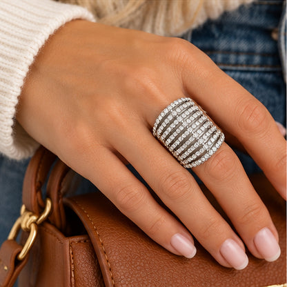 Silver Rhinestone Wide Stretch Statement Ring