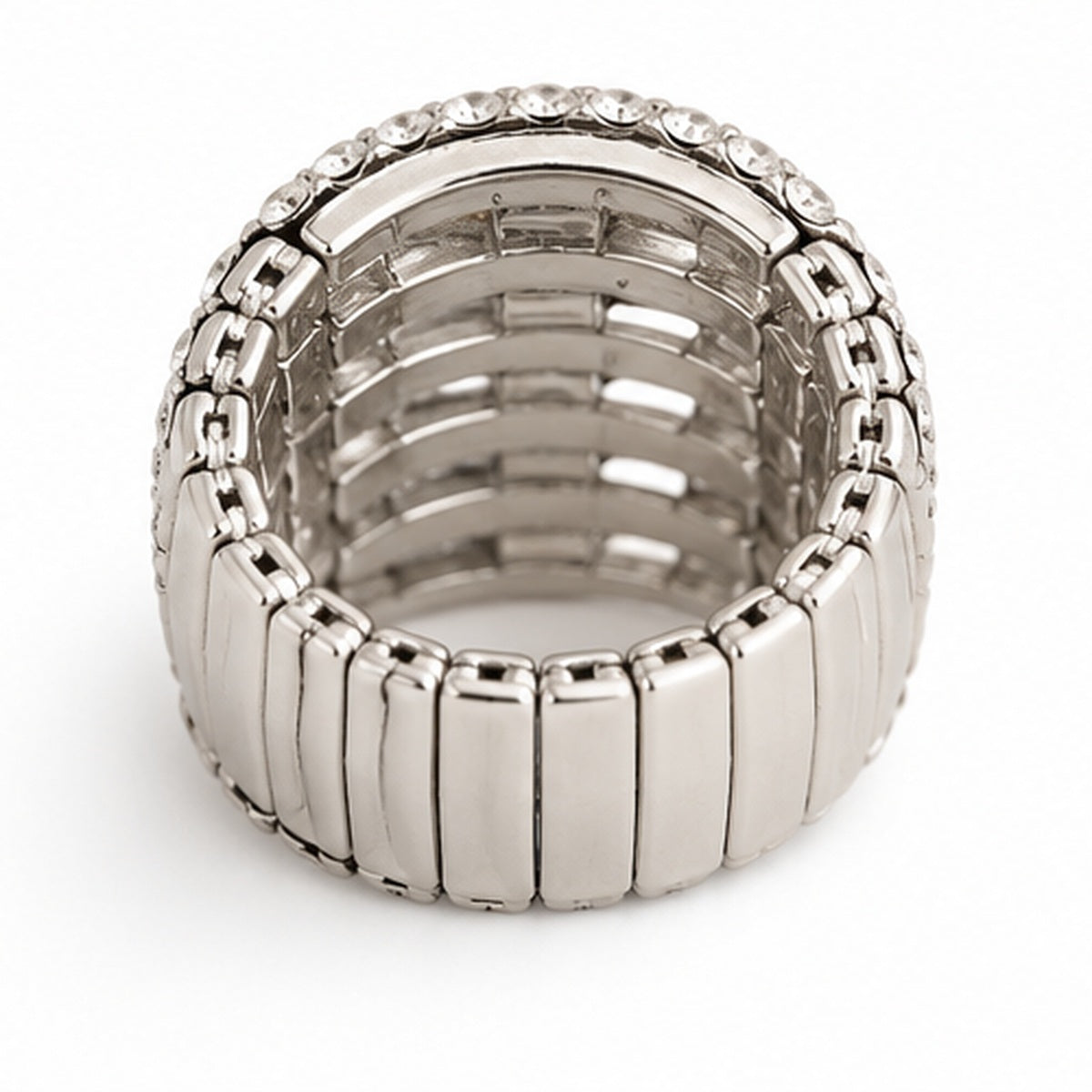 Silver Rhinestone Wide Stretch Statement Ring