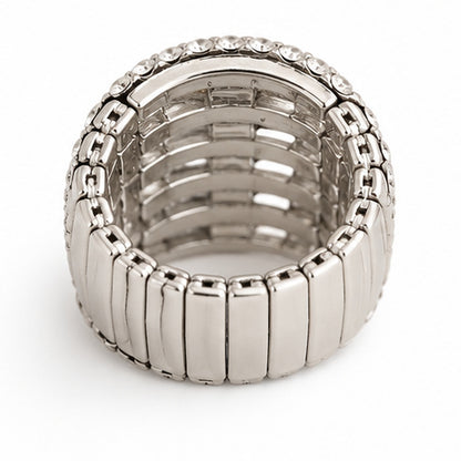 Silver Rhinestone Wide Stretch Statement Ring