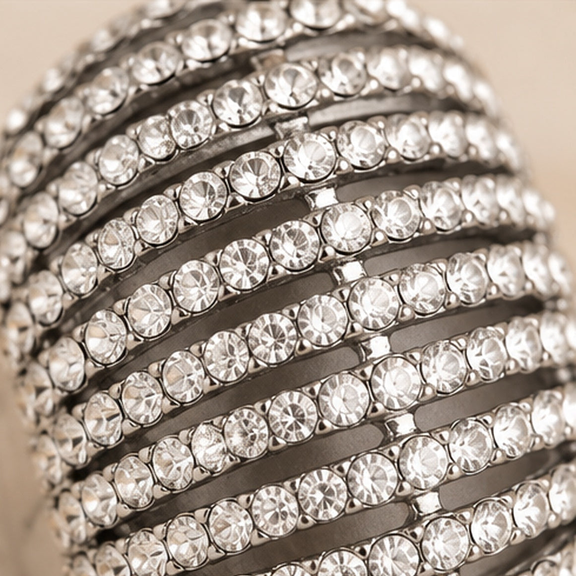 Silver Rhinestone Wide Stretch Statement Ring