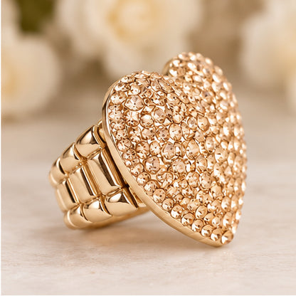 Champagne Crystal Heart Statement Stretch Ring