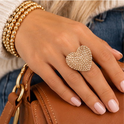 Champagne Crystal Heart Statement Stretch Ring