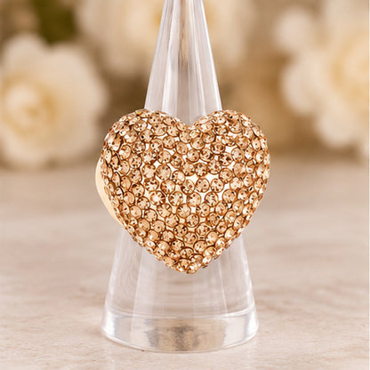 Champagne Crystal Heart Statement Stretch Ring
