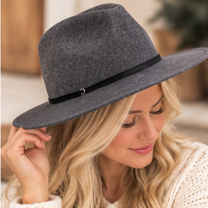 Charcoal Wool Felt Wide Brim Fedora Hat