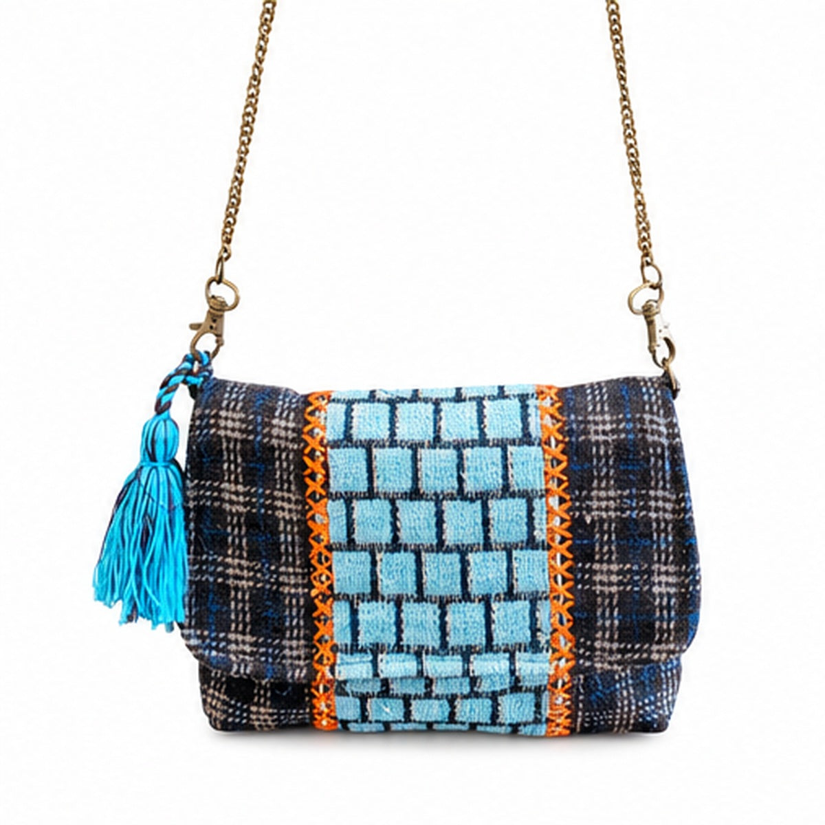Savannah Woven Boho Crossbody Bag | Turquoise Tassel