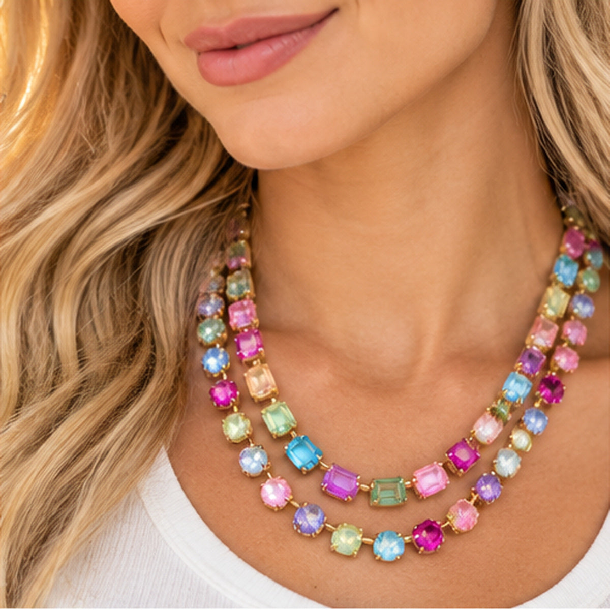 Pastel Gemstone Double Layer Necklace
