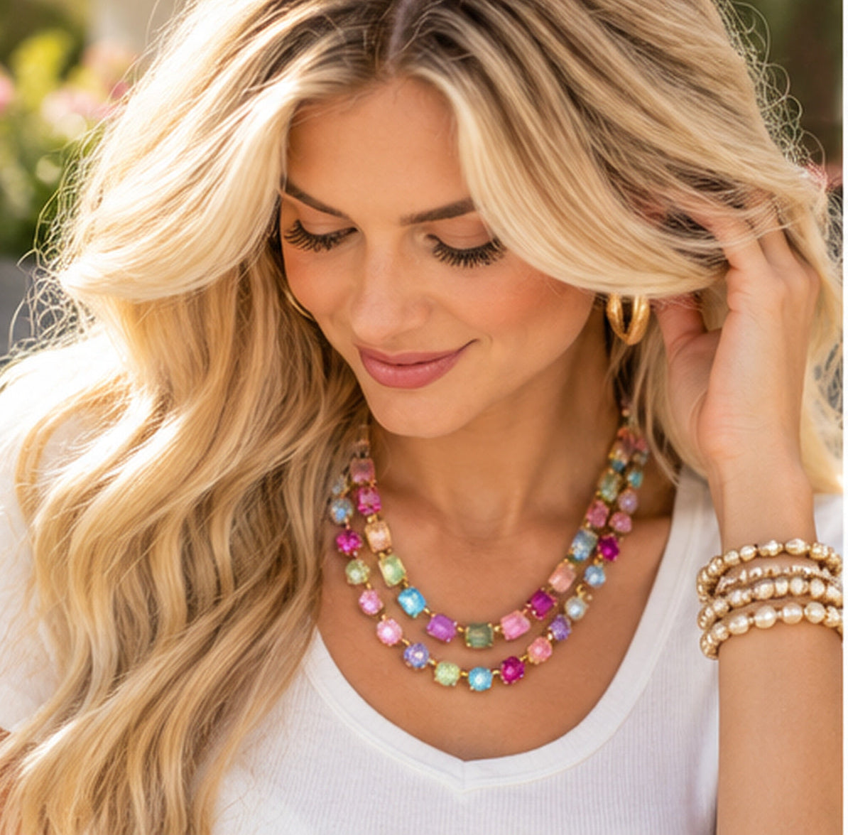 Pastel Gemstone Double Layer Necklace