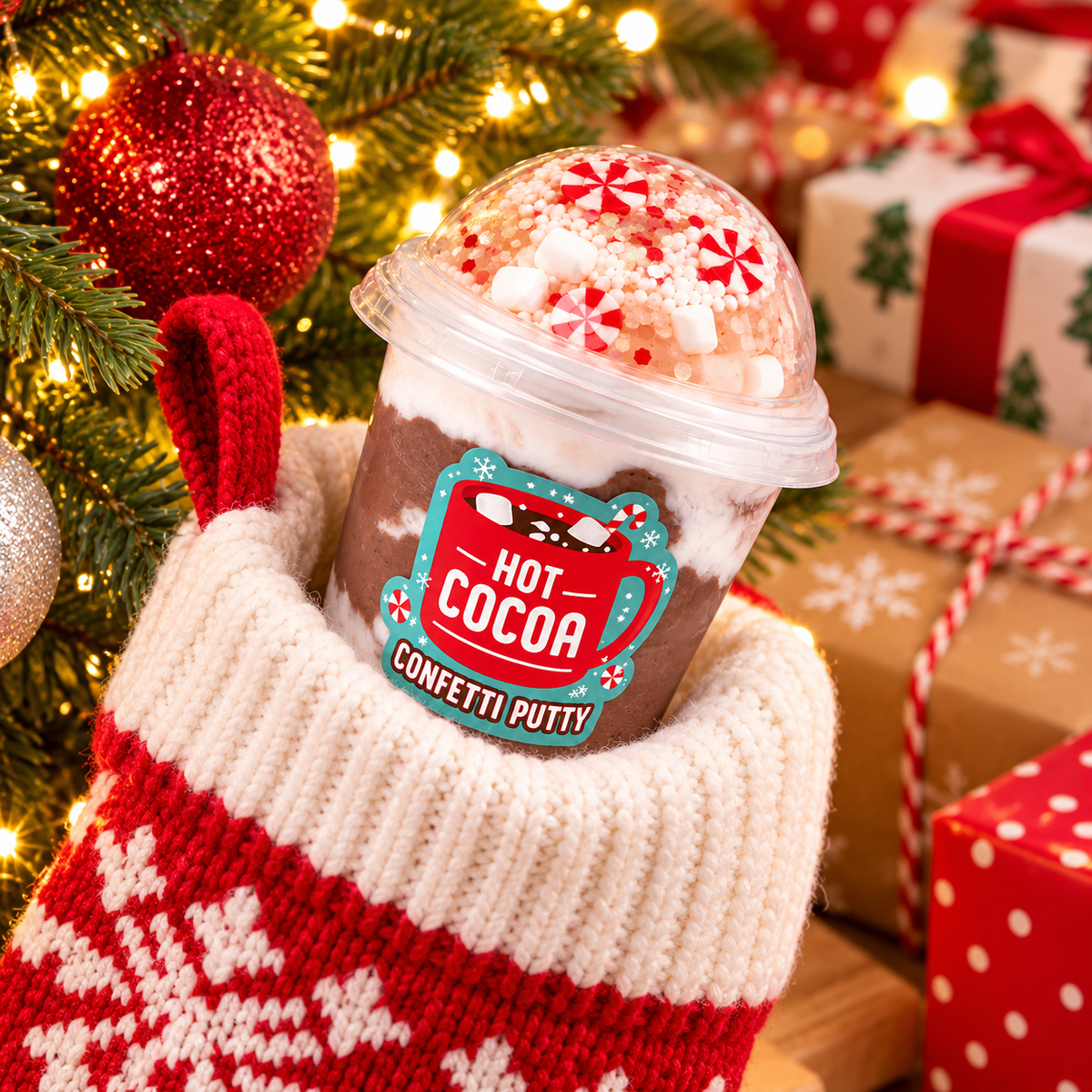 Hot Cocoa Confetti Putty Cup — Christmas Slime Stocking Stuffer
