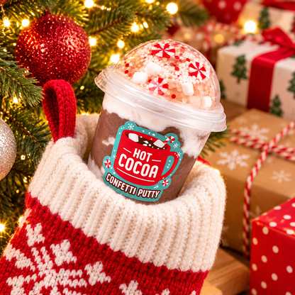 Hot Cocoa Confetti Putty Cup — Christmas Slime Stocking Stuffer