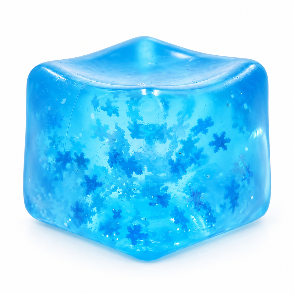 Snowflake Glitter Squishy Cube — Blue Sensory Fidget Toy