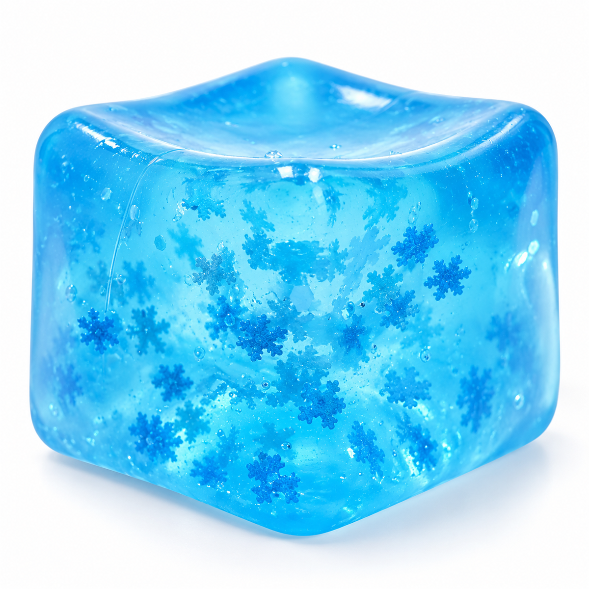 Snowflake Glitter Squishy Cube — Blue Sensory Fidget Toy