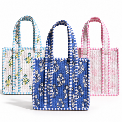 Coastal Heirloom Small Quilted Tote Bag | Floral & Seashell Prints