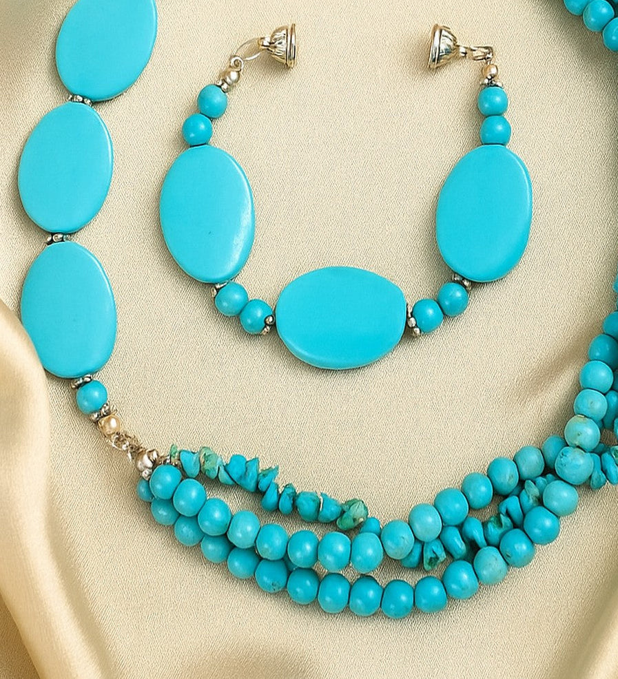 Turquoise Stone Necklace & Bracelet Jewelry Set