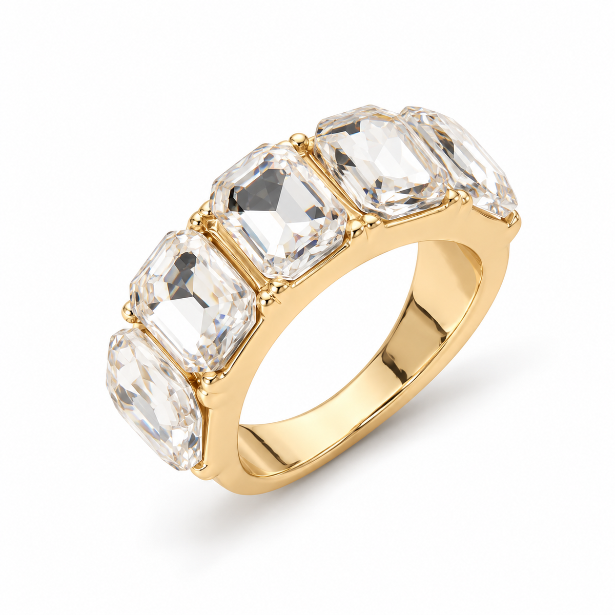 Emerald-Cut Crystal Statement Band Ring — Gold-Tone