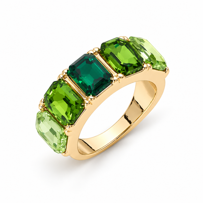 Emerald-Cut Crystal Statement Band Ring — Gold-Tone