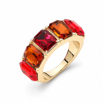 Emerald-Cut Crystal Statement Band Ring — Gold-Tone
