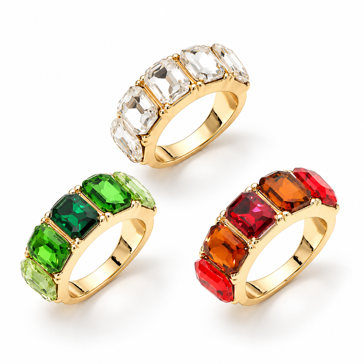 Emerald-Cut Crystal Statement Band Ring — Gold-Tone