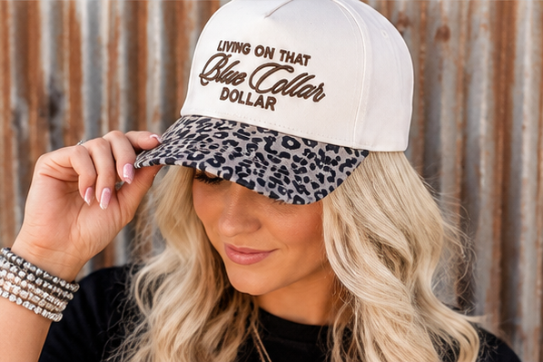 Living On That Blue Collar Dollar Leopard Print Snapback Hat
