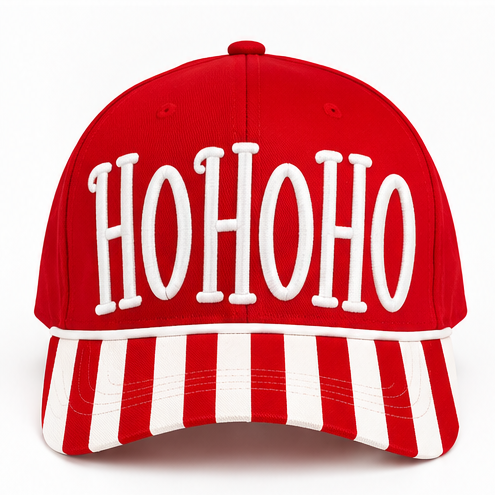 HO HO HO Striped Christmas Snapback Hat | Red & White Embroidered Holiday Cap