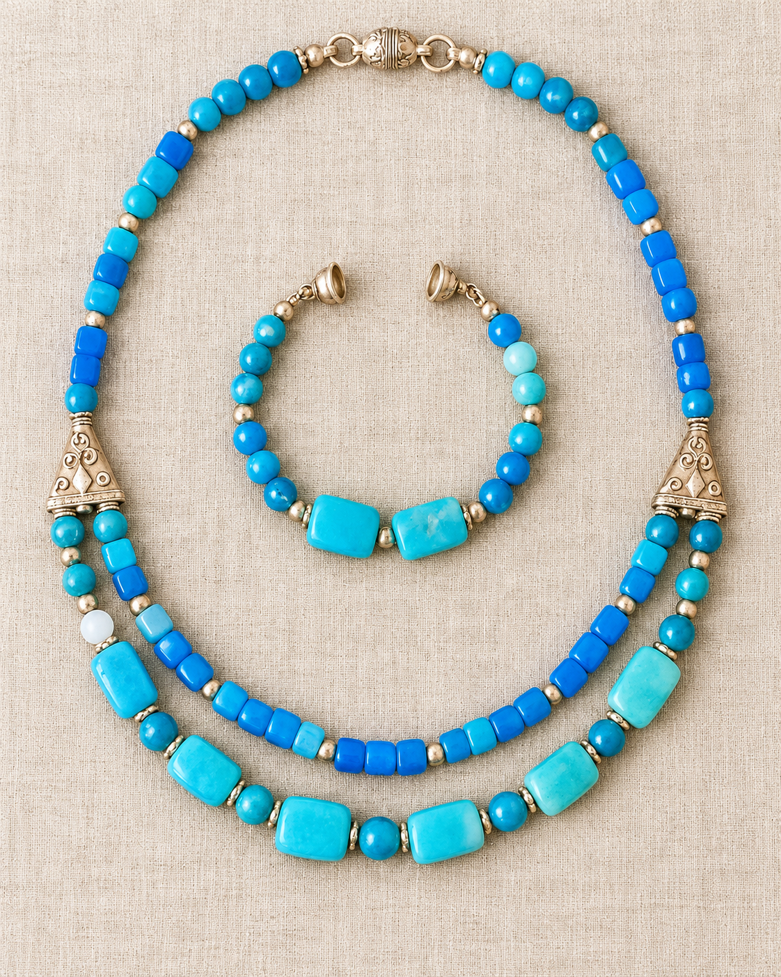 Layered Agate Gemstone Necklace & Bracelet Set