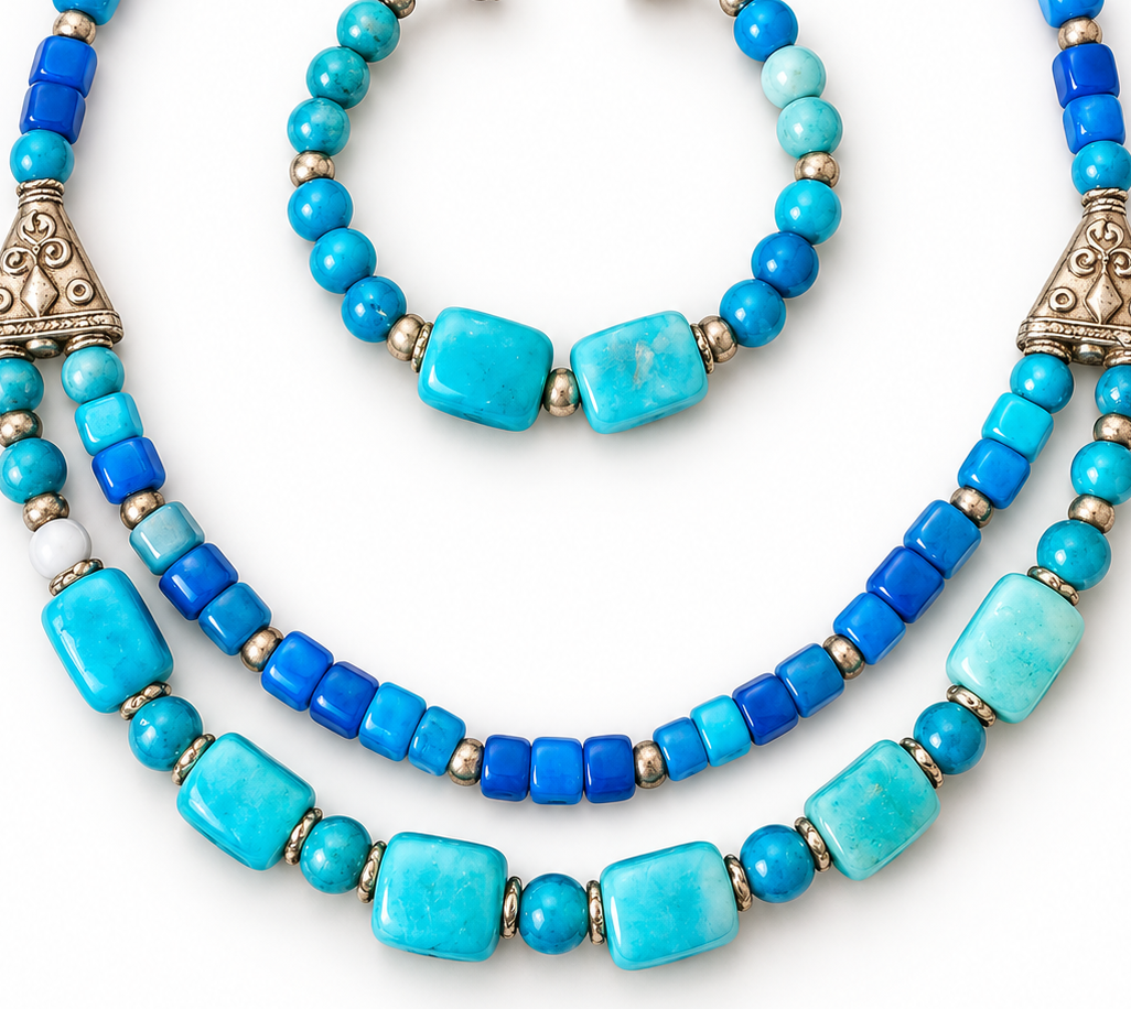 Layered Agate Gemstone Necklace & Bracelet Set