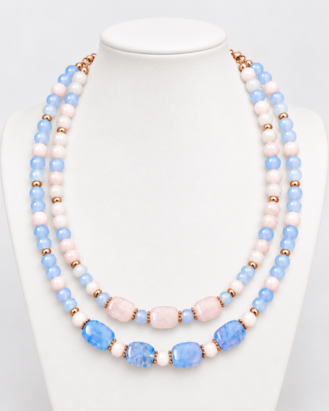 Layered Smoky Quartz & Blue Quartz Gemstone Necklace