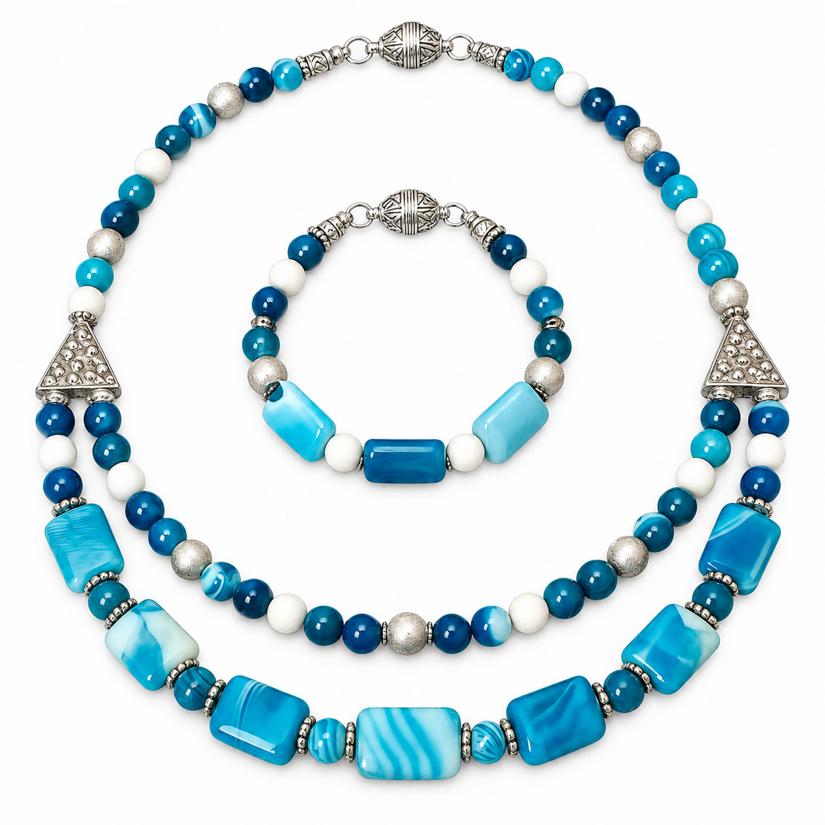 Necklace & Bracelet Set, 2-Strand White Agate