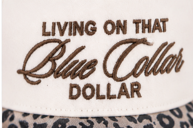 Living On That Blue Collar Dollar Leopard Print Snapback Hat