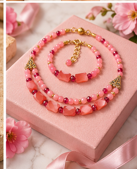 Rose Quartz & Mother of Pearl Necklace and Bracelet Set