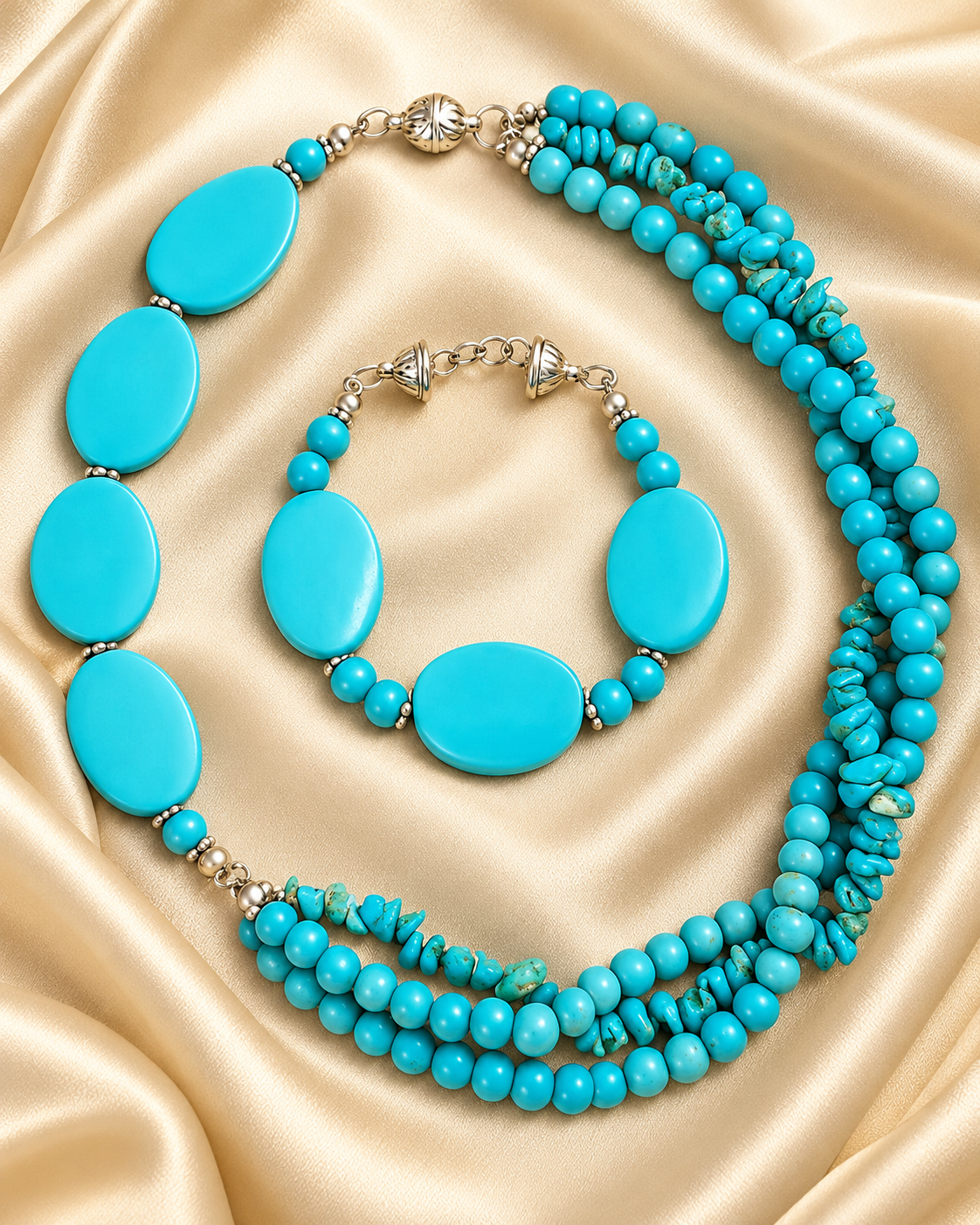 Turquoise Stone Necklace & Bracelet Jewelry Set