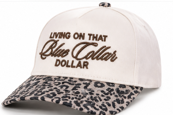 Living On That Blue Collar Dollar Leopard Print Snapback Hat