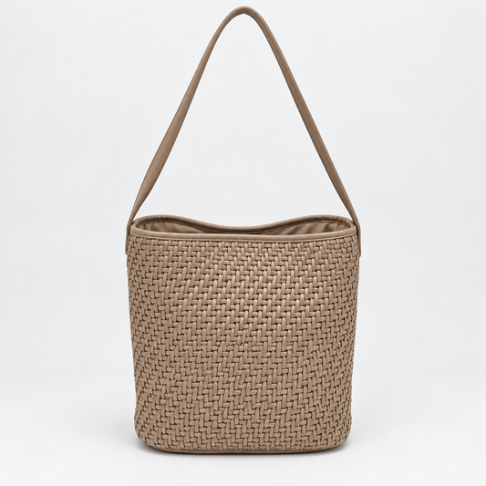 Woven Bucket Hobo Bag with Wide Shoulder Strap