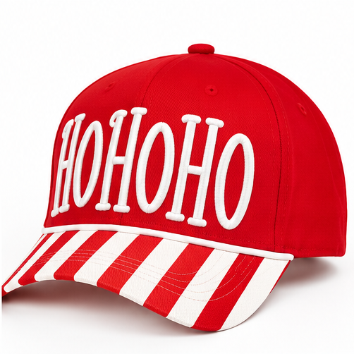 HO HO HO Striped Christmas Snapback Hat | Red & White Embroidered Holiday Cap