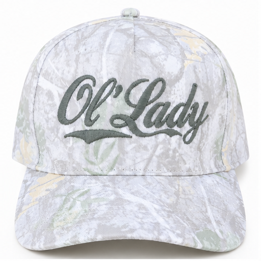 Ol’ Lady White Camo Embroidered Snapback Hat