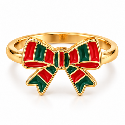 Christmas Bow & Teddy Bear 3-Piece Stackable Ring Set