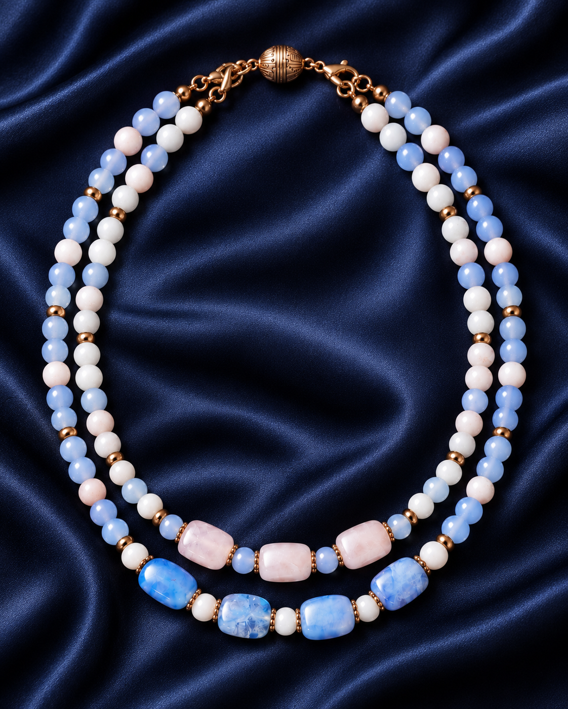 Layered Smoky Quartz & Blue Quartz Gemstone Necklace