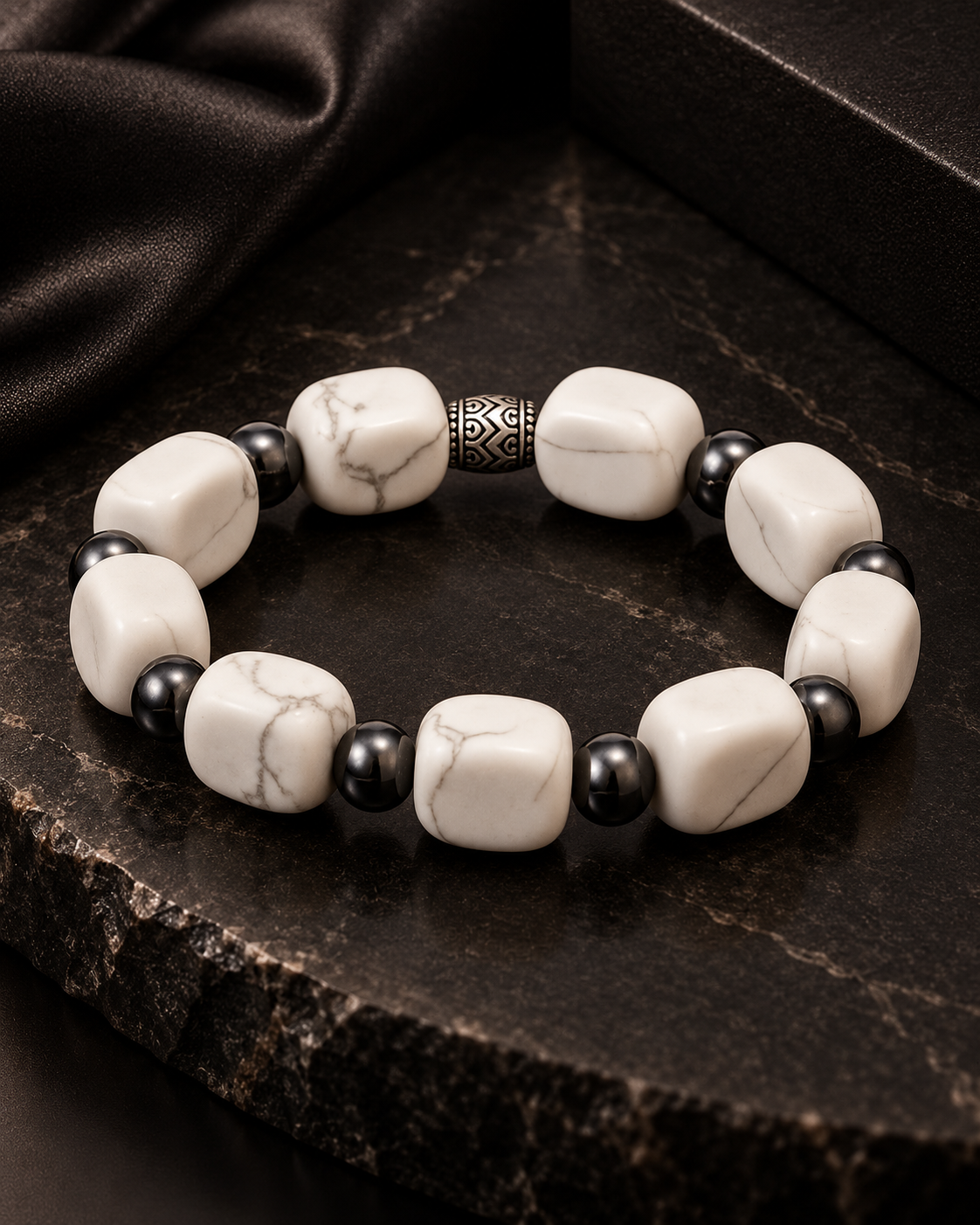 Natural Howlite Gemstone Statement Bracelet