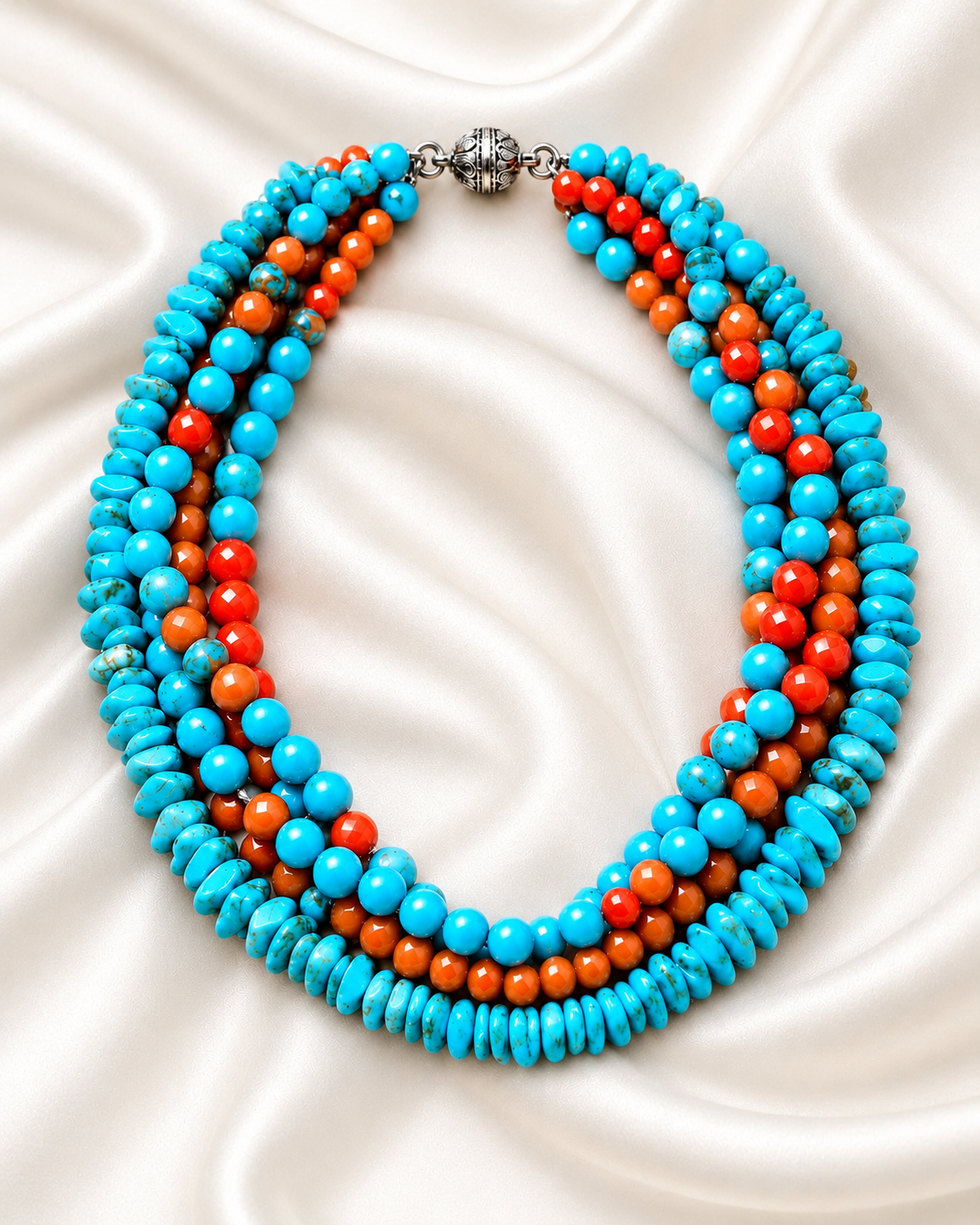 Four-Strand Turquoise & Crystal Statement Necklace